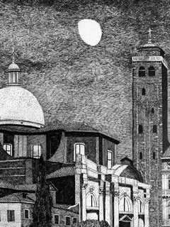 Venice night contemporary view, black white print by Federica Galli, with moon