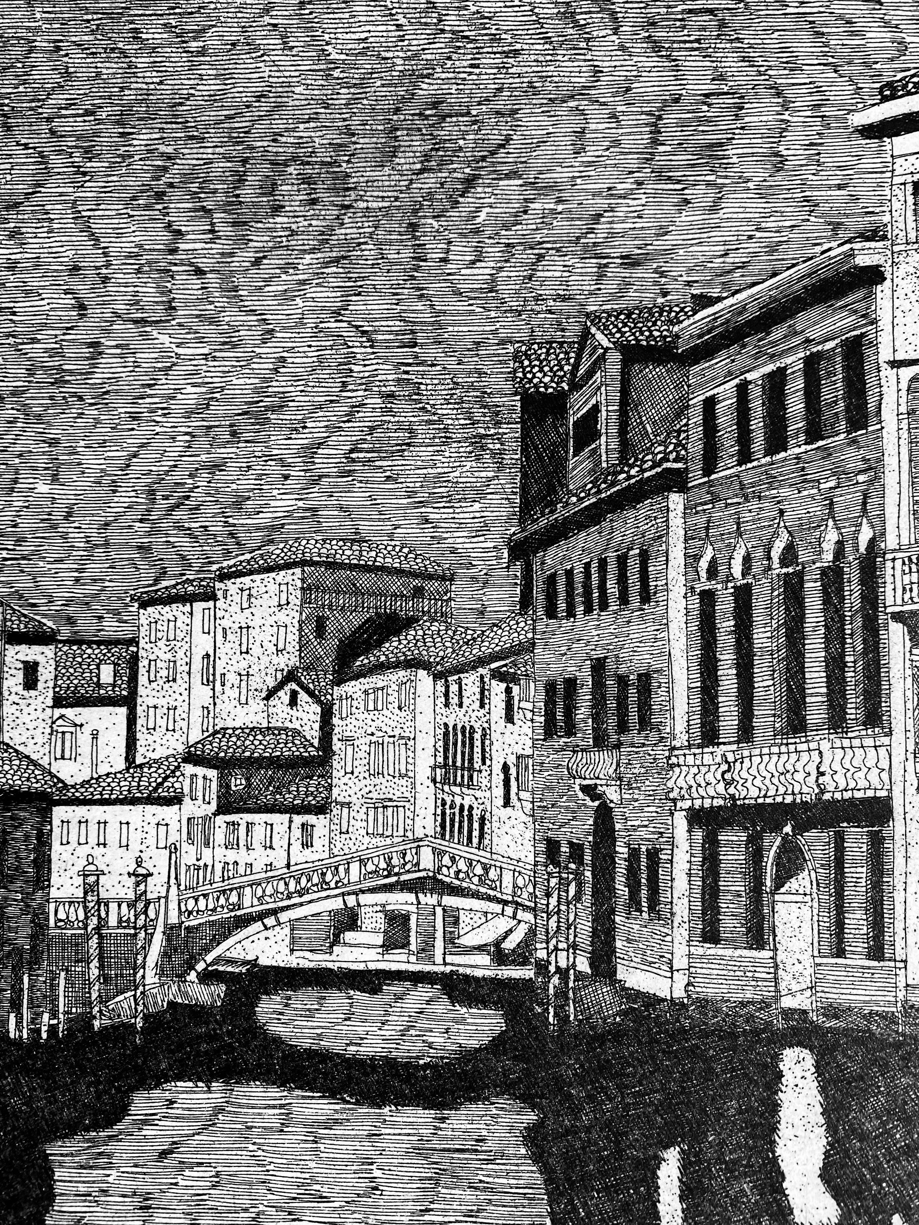 Vista contemporánea de la noche de Venecia, impresión en blanco y negro de Federica Galli, con luna en venta 3