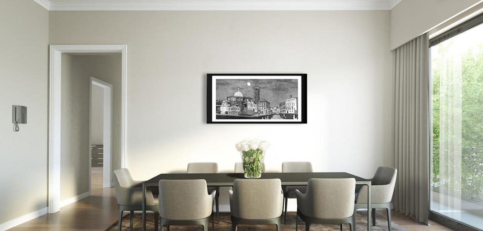 Venice night contemporary view, black white print by Federica Galli, with moon For Sale 5