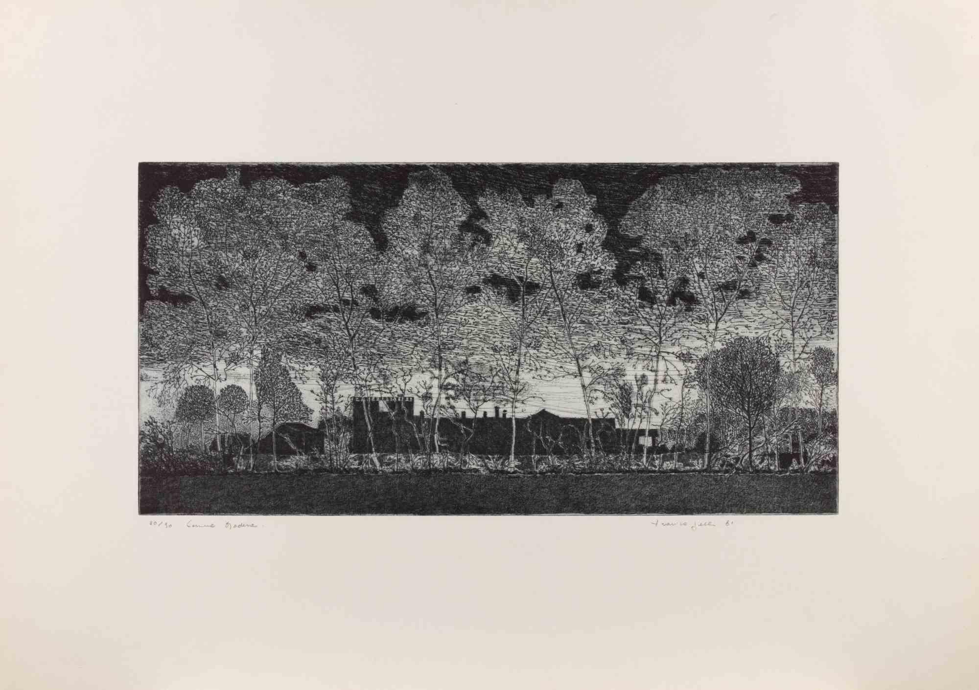 View of Cascina Modena - Etching by Federica Galli - 1981