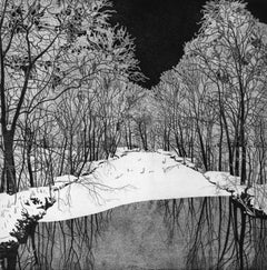 Retro Romantic snowy Italian landscape -black white limited edition print  by F. Galli
