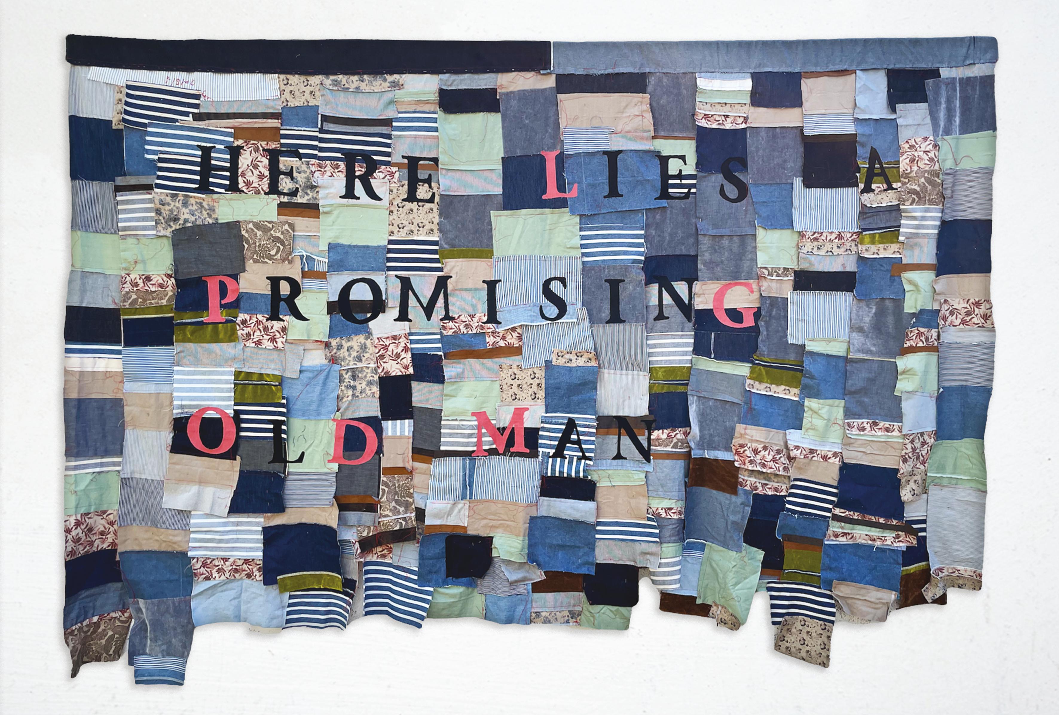 Fiber painting: 'Here Lies a Promising Old Man' - Mixed Media Art by  Federica Patera and Andrea Sbra Pereg