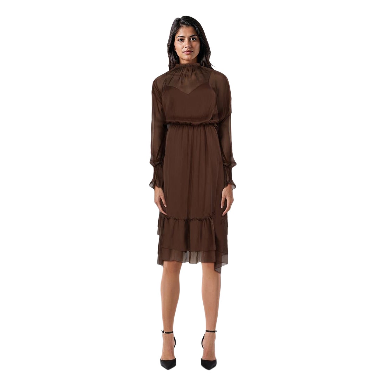Federica Tosi Brown Silk Sheer Midi Dress Size S