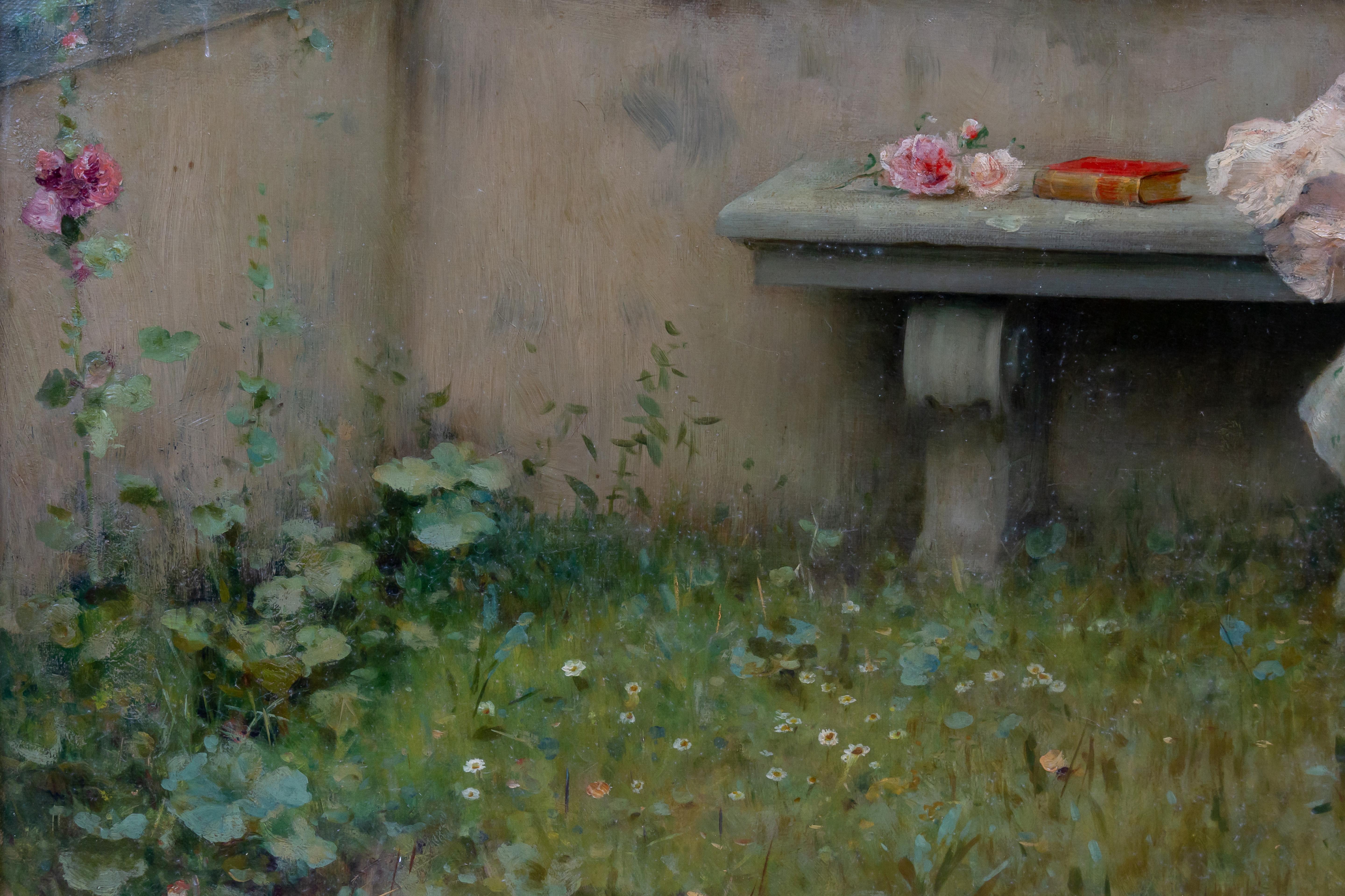 A Tender Moment in a Garden (In Love) Oil on canvas For Sale 10
