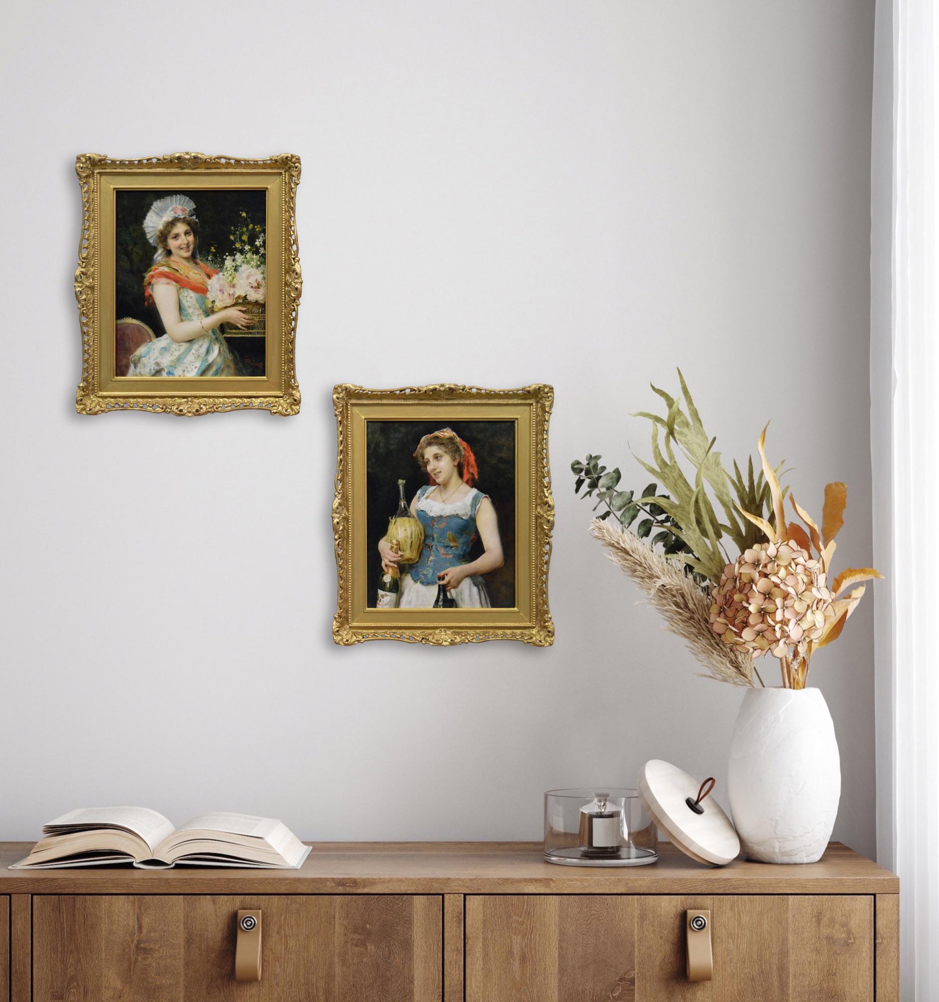 Pair of 19th Century portrait oil paintings of Italian women For Sale 9