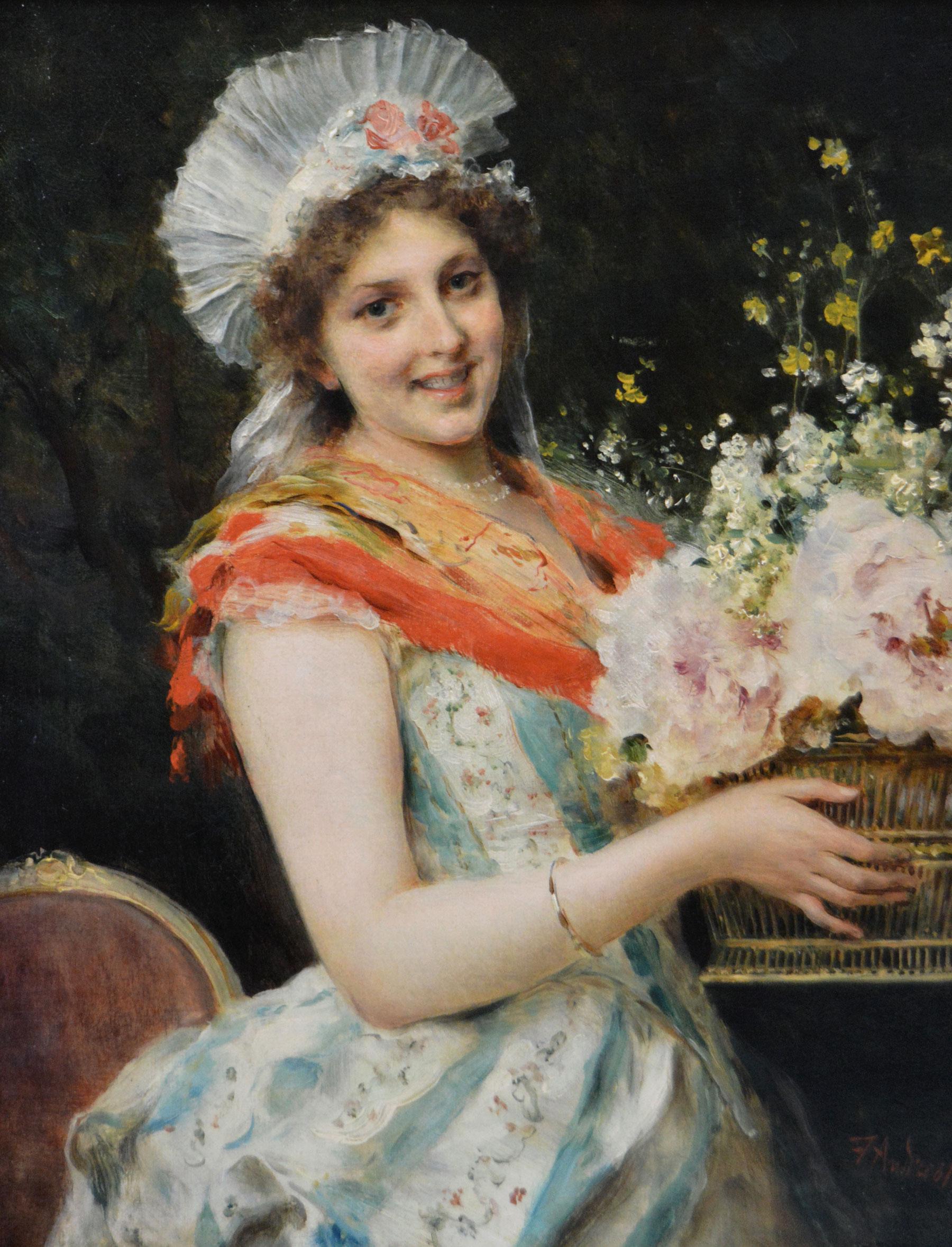 Pair of 19th Century portrait oil paintings of Italian women - Painting by Federico Andreotti