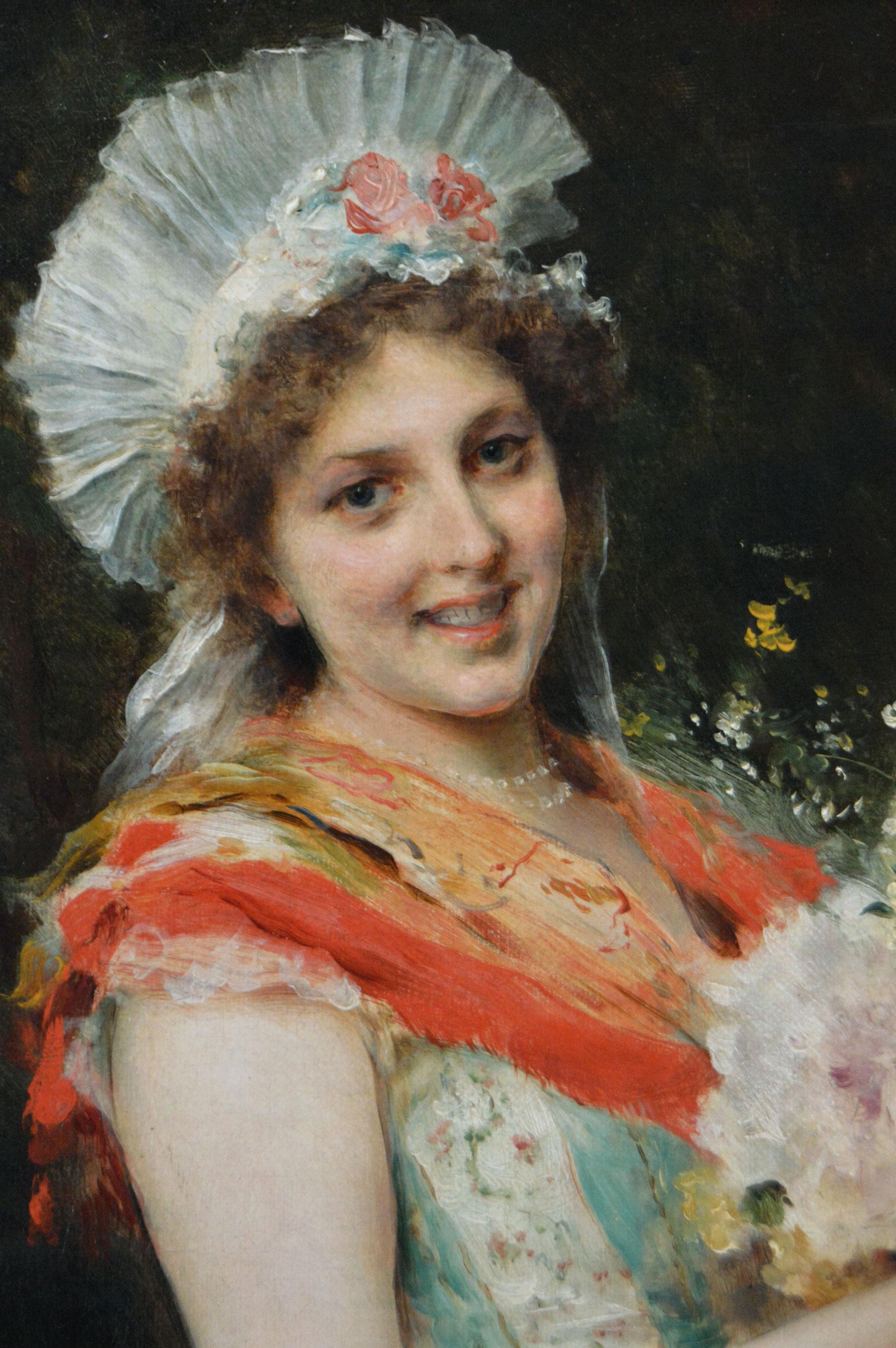 Pair of 19th Century portrait oil paintings of Italian women - Victorian Painting by Federico Andreotti