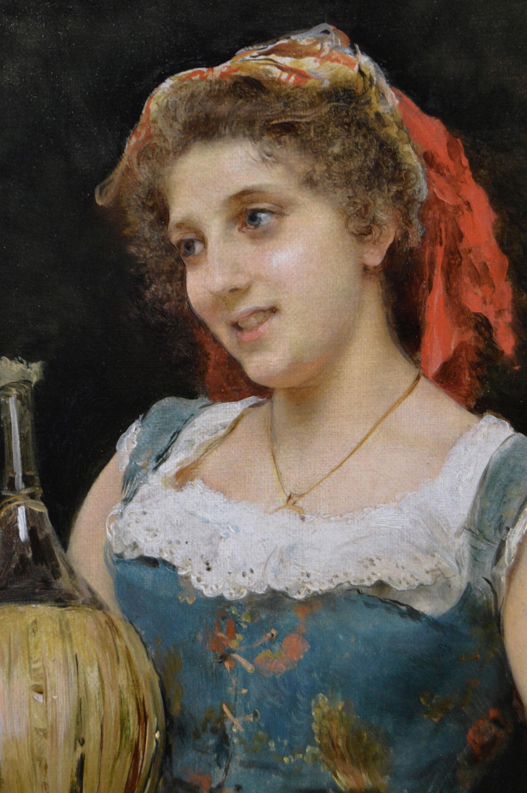 Pair of 19th Century portrait oil paintings of Italian women For Sale 3