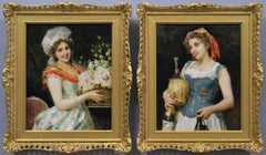Pair of 19th Century portrait oil paintings of Italian women
