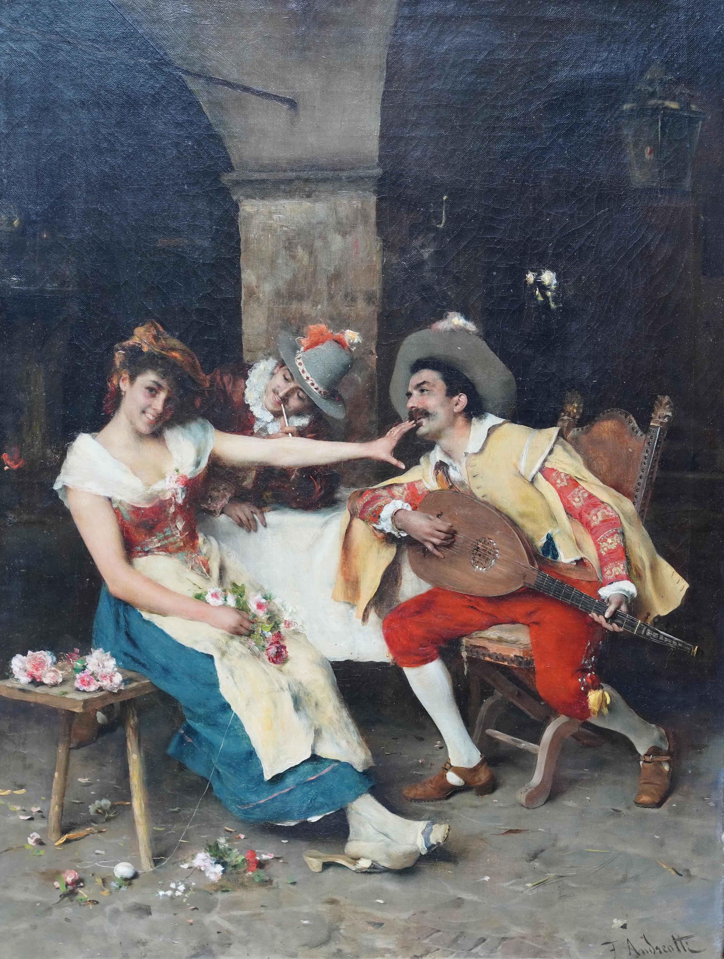 The Serenade - Italian 19th century art figurative oil painting musicians - Painting by Federico Andreotti