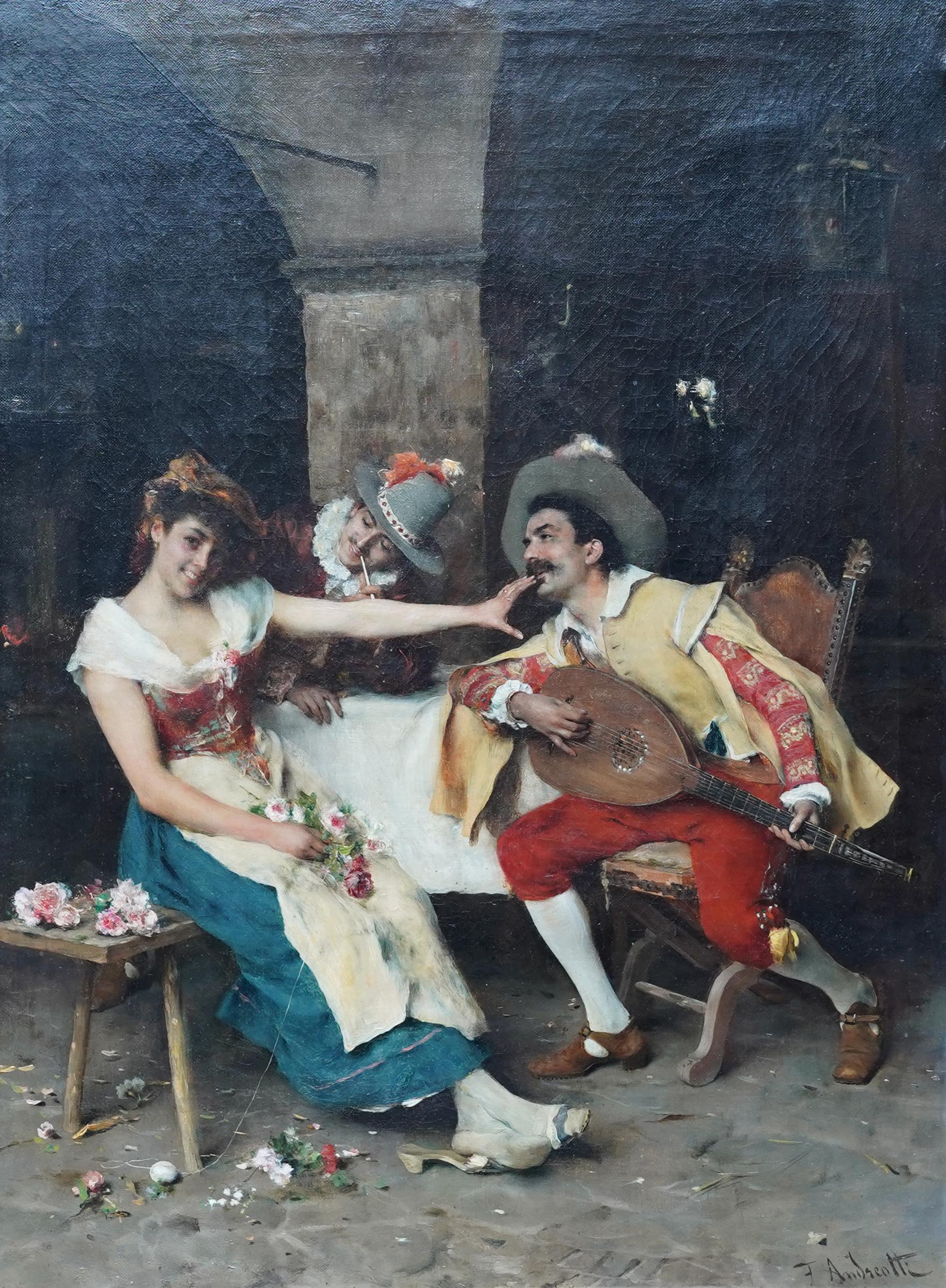 The Serenade - Italian 19th century art figurative oil painting musicians - Realist Painting by Federico Andreotti