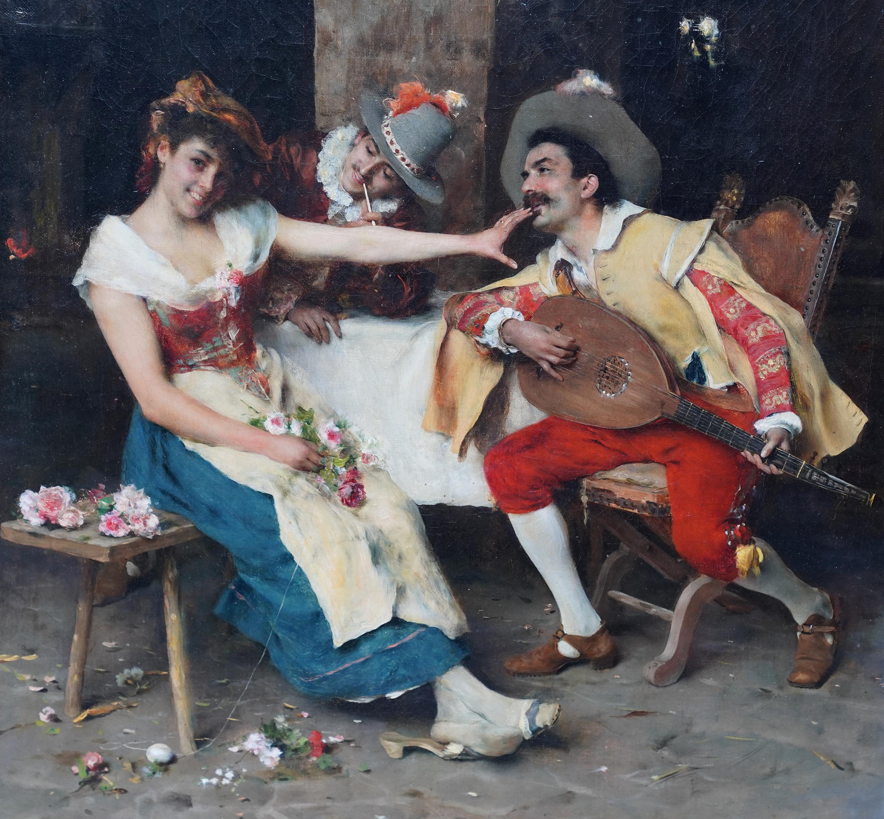 The Serenade - Italienische figurative Ölmalerei von Musikern aus dem 19. Jahrhundert im Angebot 1