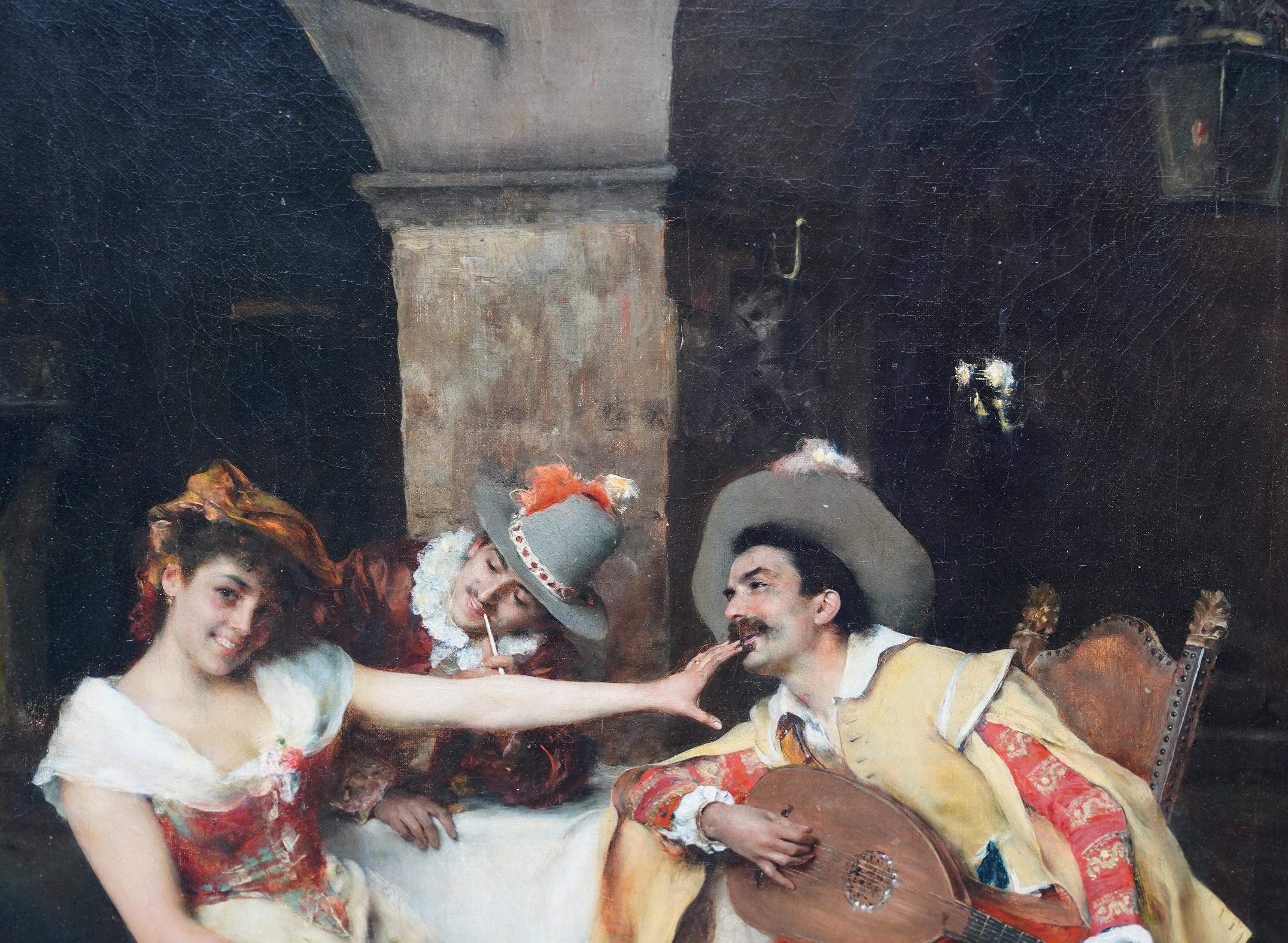 The Serenade - Italienische figurative Ölmalerei von Musikern aus dem 19. Jahrhundert im Angebot 5