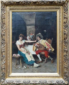 The Serenade - Italian 19th century art figurative oil painting musicians