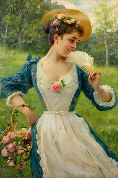 (Reserved)Young beauty with a basket of roses, signed F. Andreotti
