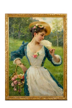 (Reserved)Young beauty with a basket of roses, signed F. Andreotti