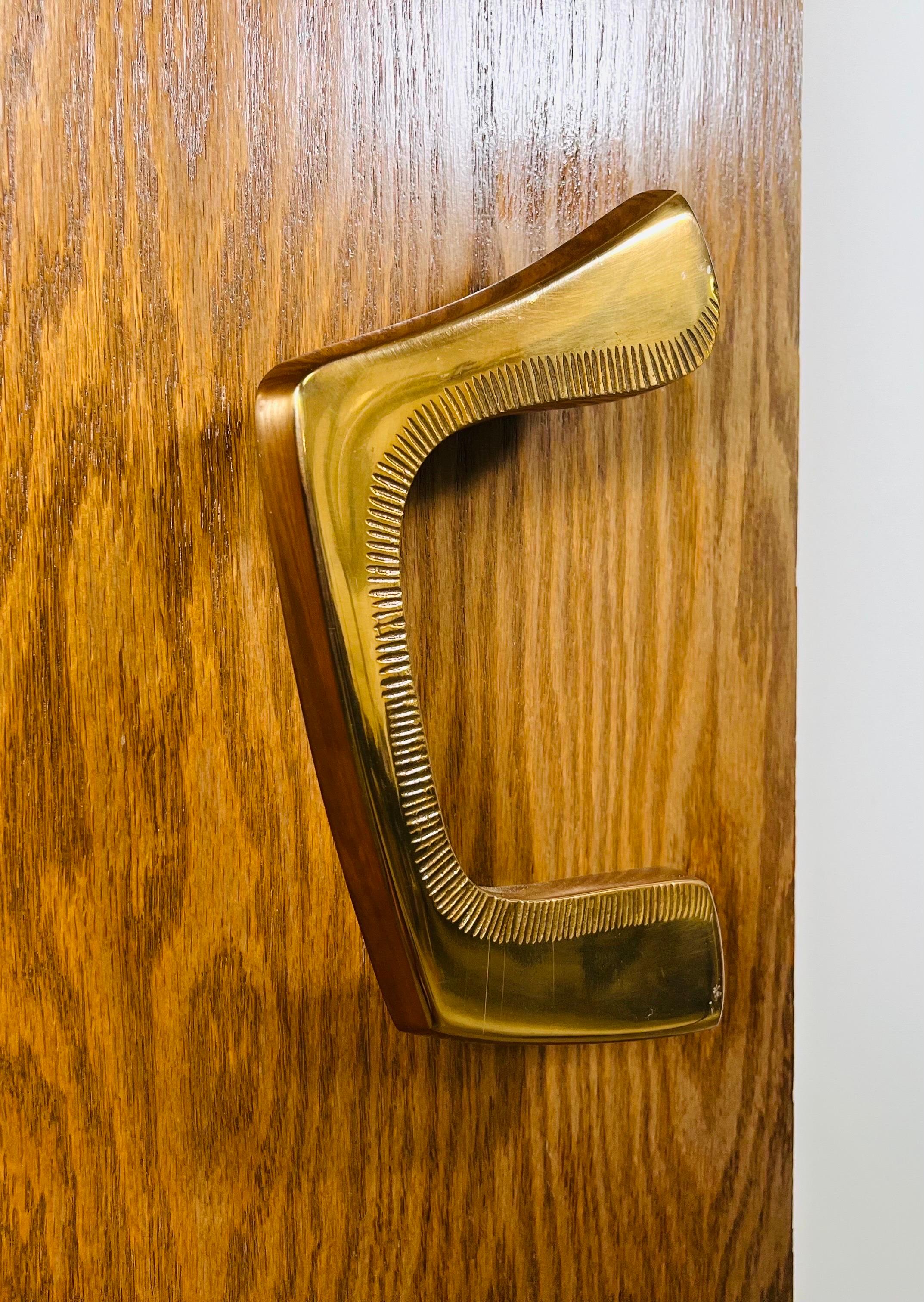 Federico Armijo Carved Oak Interior Door With Custom Bronze Pulls  For Sale 3