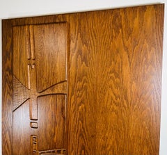 Federico Armijo Carved Oak Interior Door With Custom Bronze Pulls