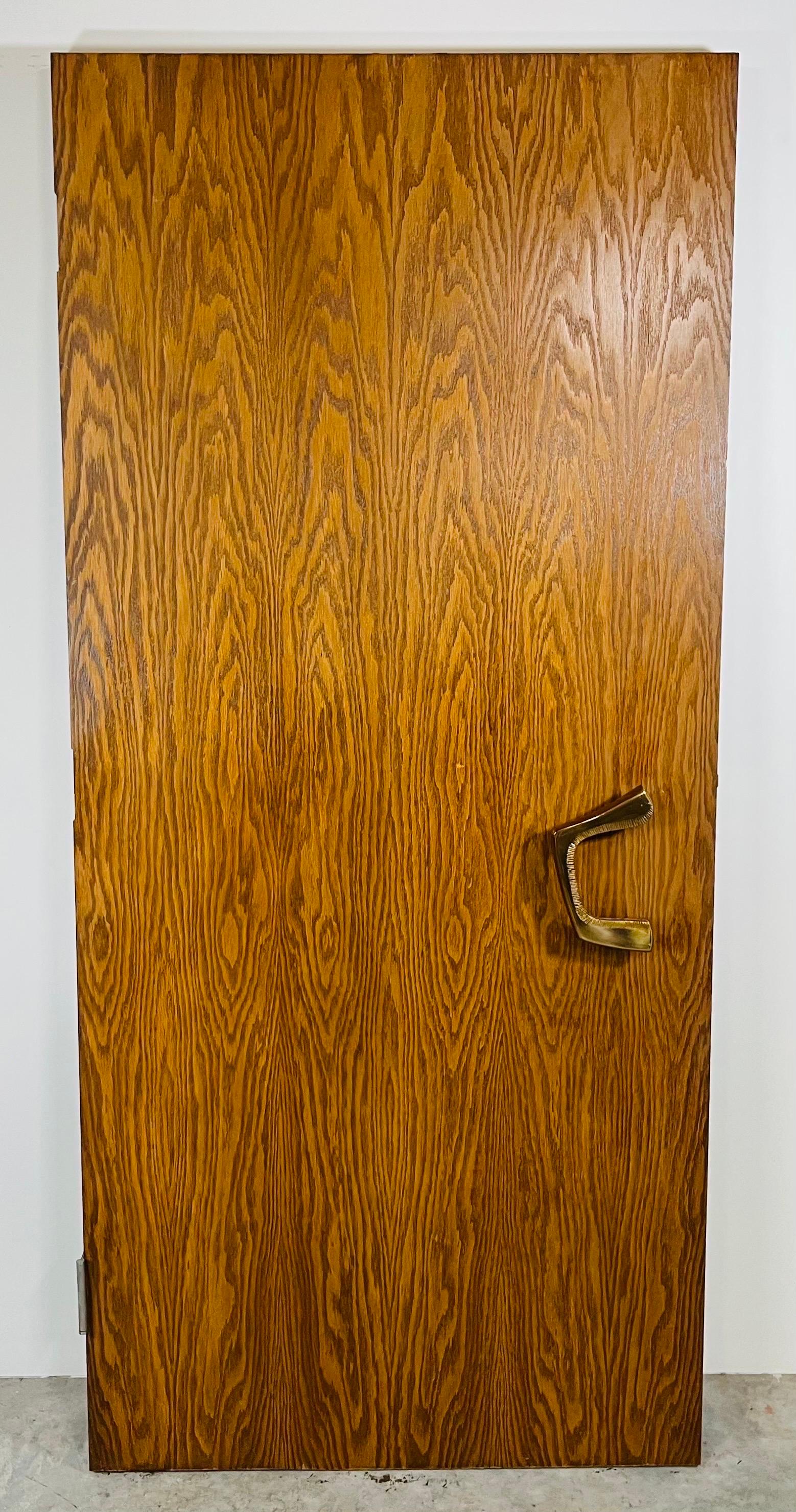 Federico Armijo Carved Oak Interior Door With Custom Bronze Pulls  For Sale 1