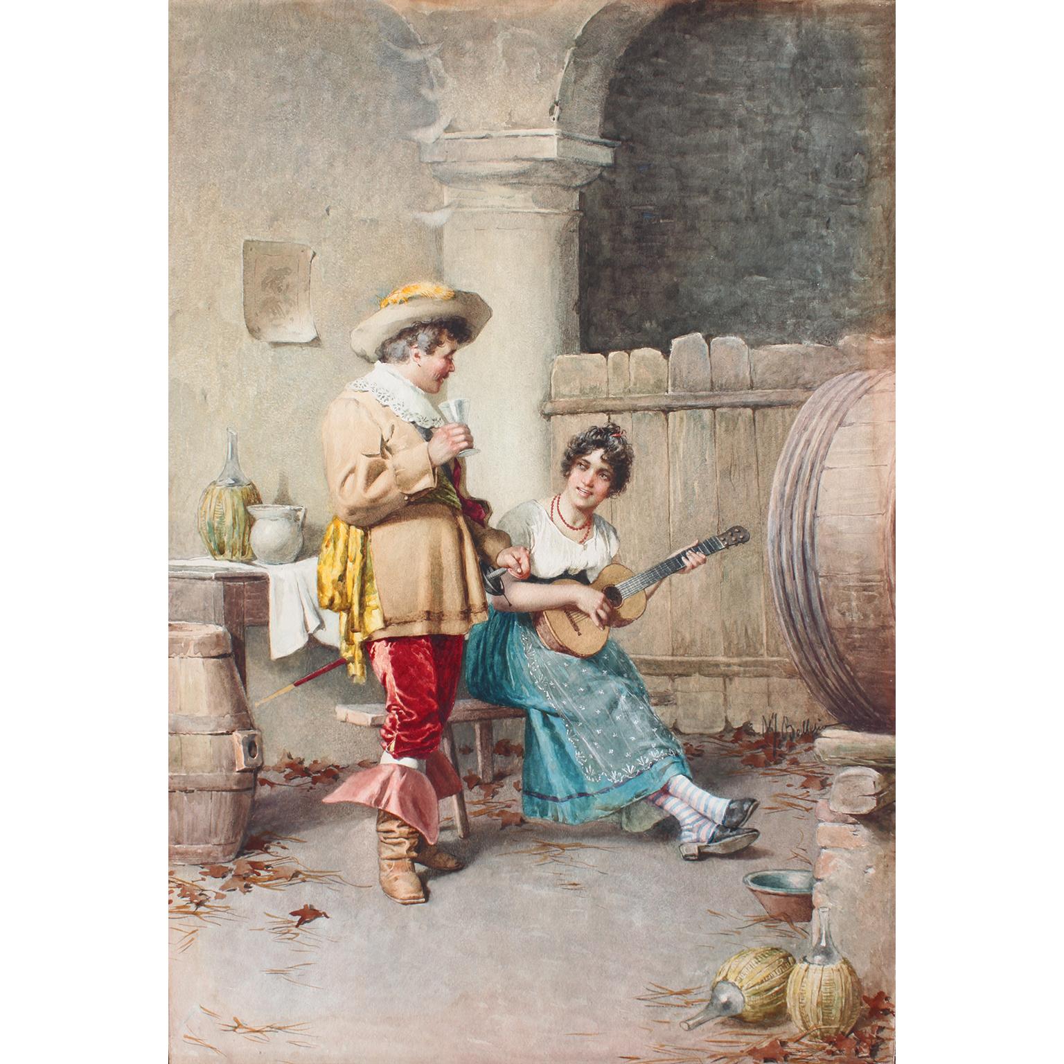Federico Ballesio Attributed 'Italian, 19th Century' Watercolor 