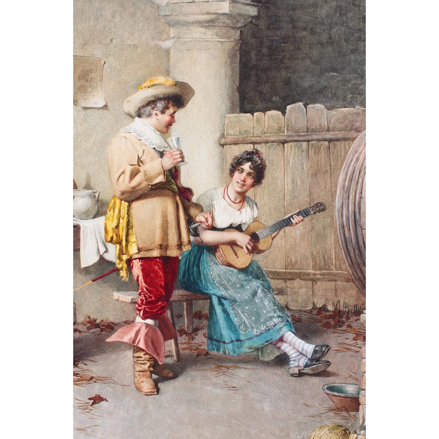Federico Ballesio Attributed 'Italian, 19th Century' Watercolor 