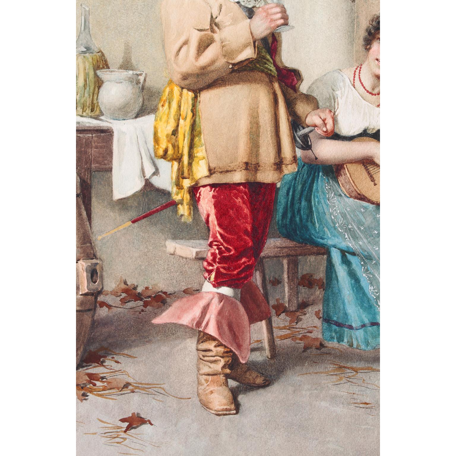 Giltwood Federico Ballesio Attributed 'Italian, 19th Century' Watercolor 