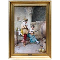 Antique Federico Ballesio Attributed 'Italian, 19th Century' Watercolor "The Courting"