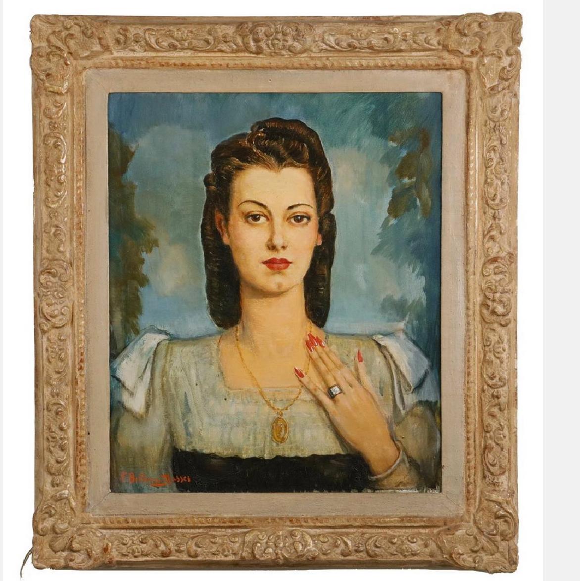 Donna ispanica con gioielli Donna latina  Art Déco - Painting di Federico Beltran Masses