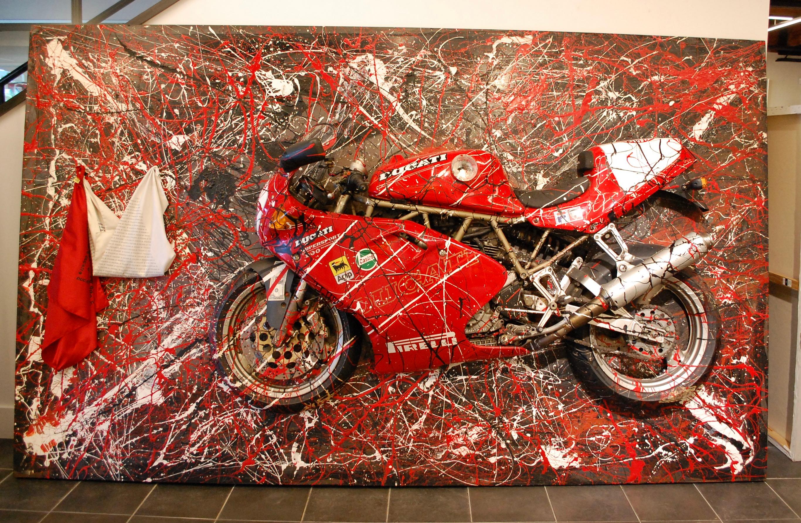 The Fast The Furious & The Nothing Ducati - Brown Abstract Painting by Federico Brondi Zumino