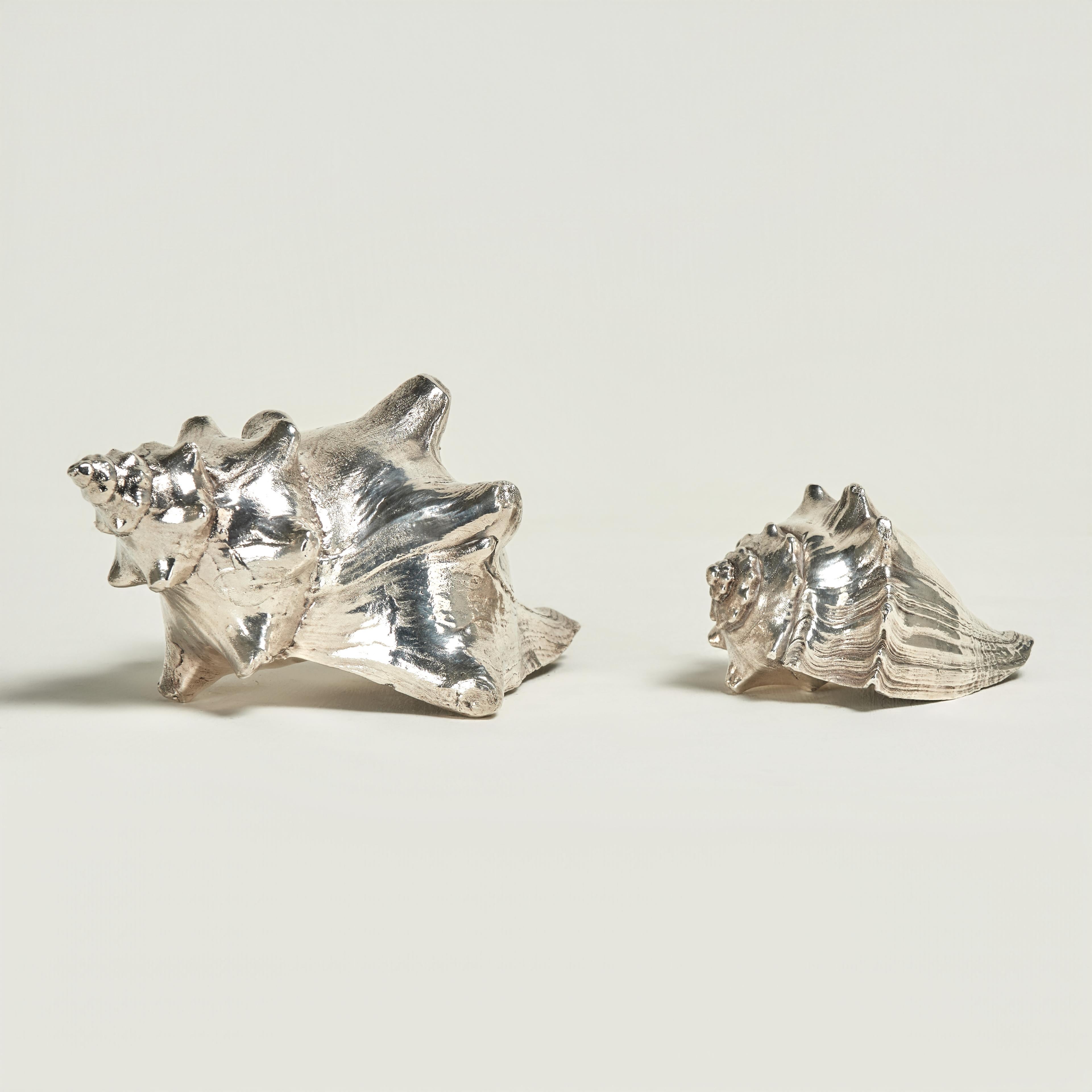 Two Mid Century Italian Sterling Coated Seashells By Federico Buccellati