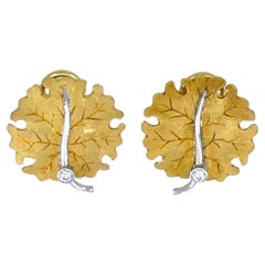 Federico Buccellati Leaf Design Gold Diamond Earrings Estate Jewelry