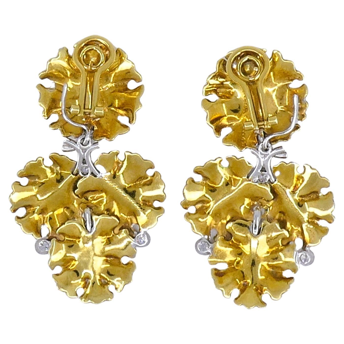 Federico Buccellati Leaf Design Gold Diamond Earrings Estate Jewelry 1