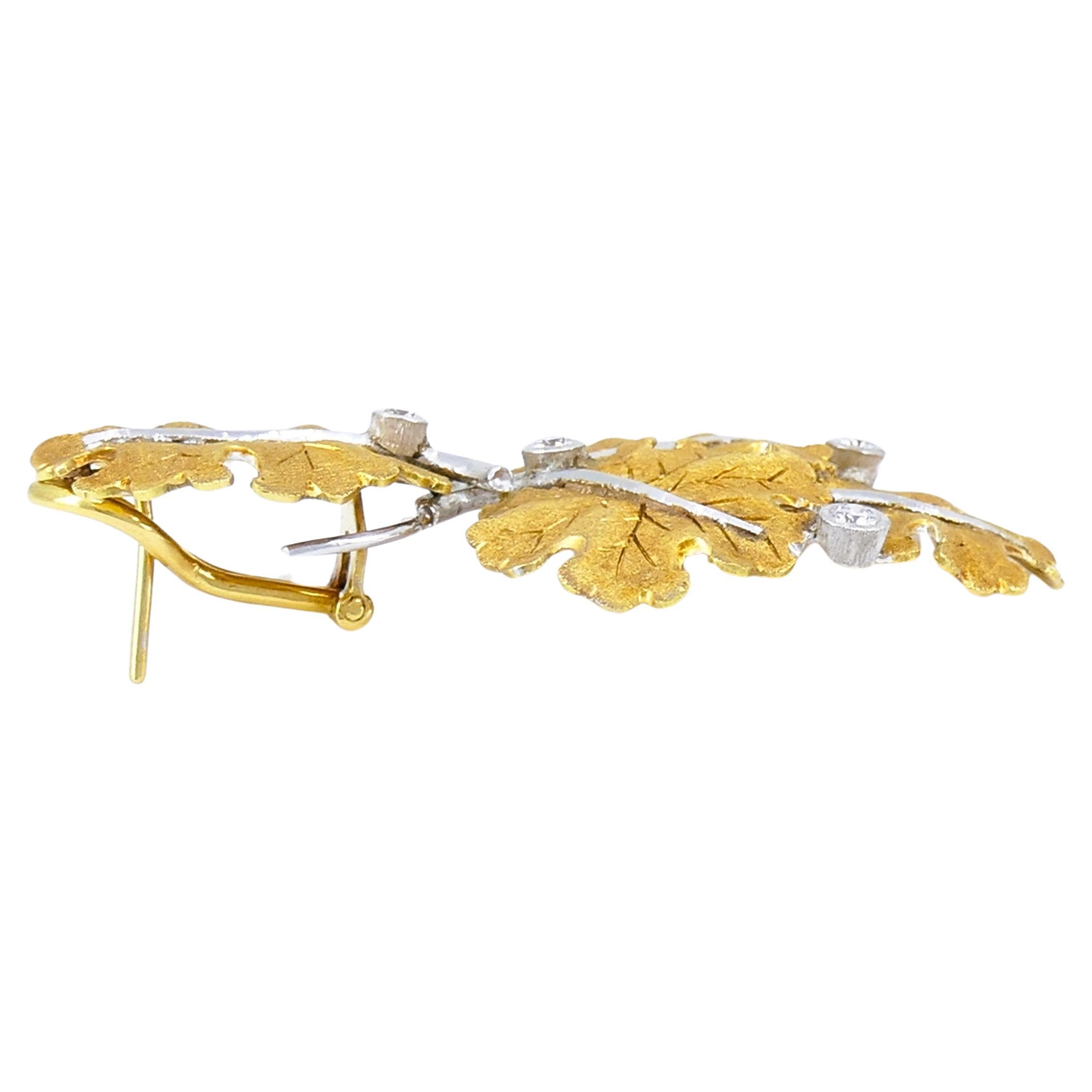 Federico Buccellati Leaf Design Gold Diamond Earrings Estate Jewelry 2