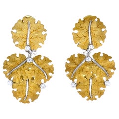Federico Buccellati Leaf Design Gold Diamond Earrings Estate Jewelry