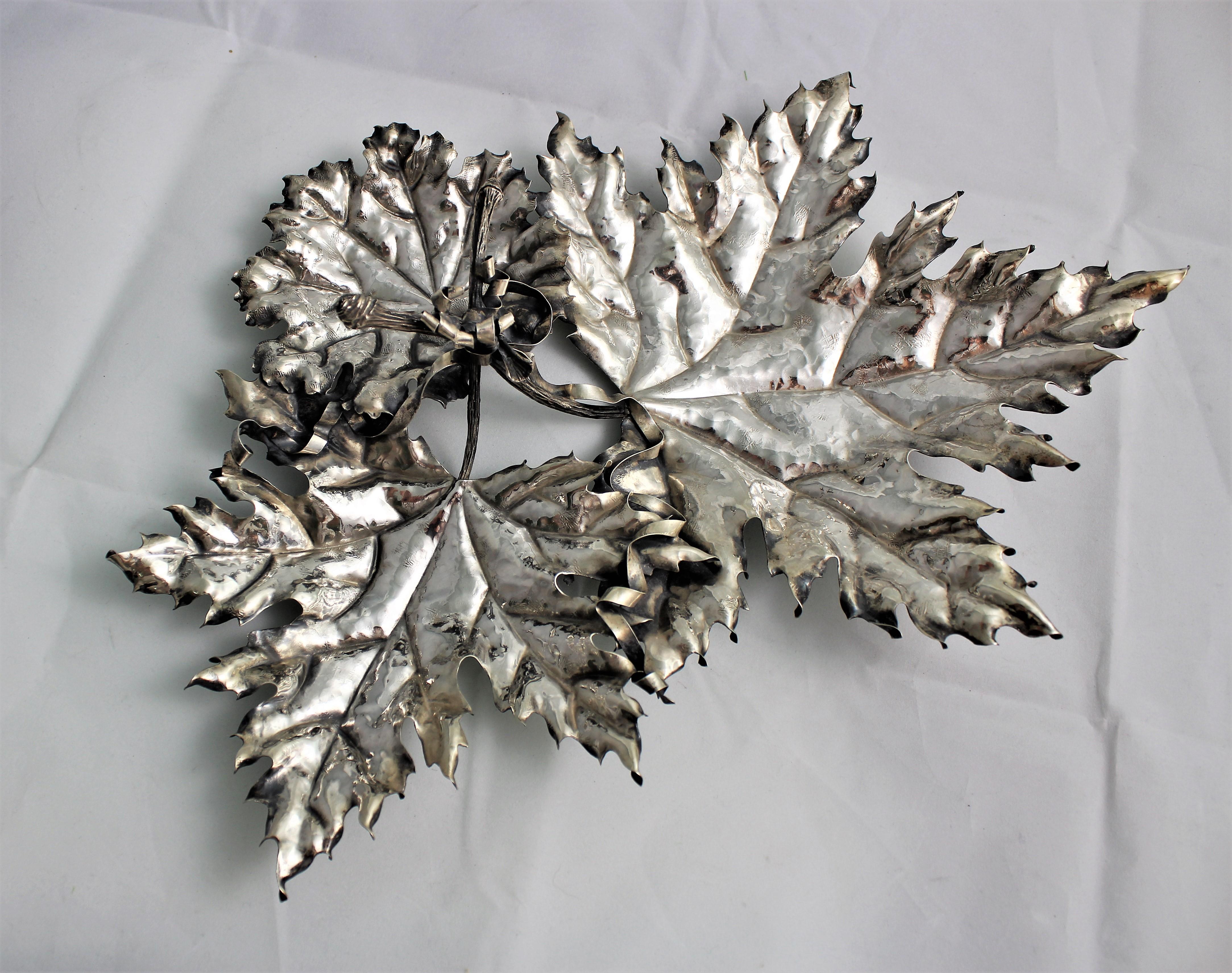 Engraved Federico Buccellati Sterling Silver Leaves Centerpiece, Italy, 1980s For Sale