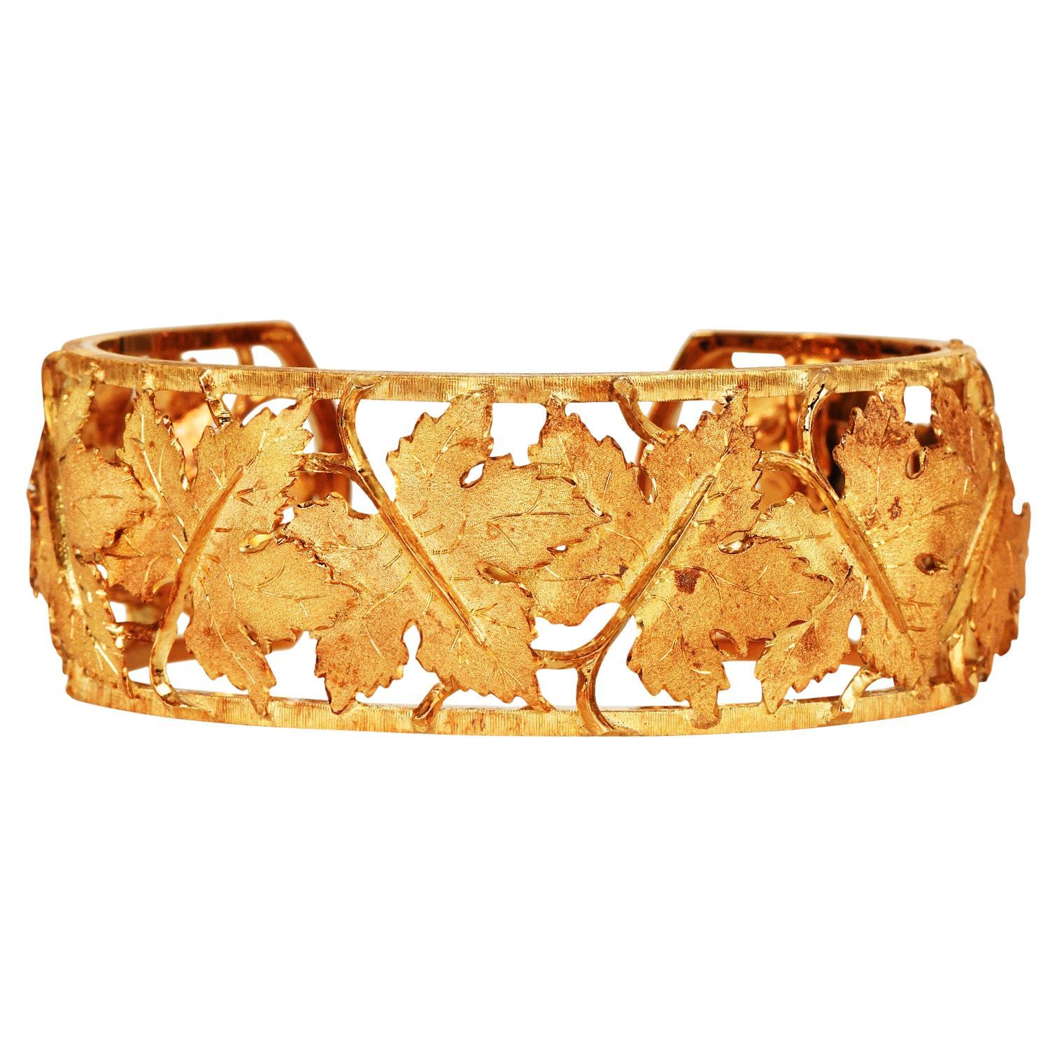 Federico Buccellati Vintage 18K Gold Maple Leaf Cuff Bracelet