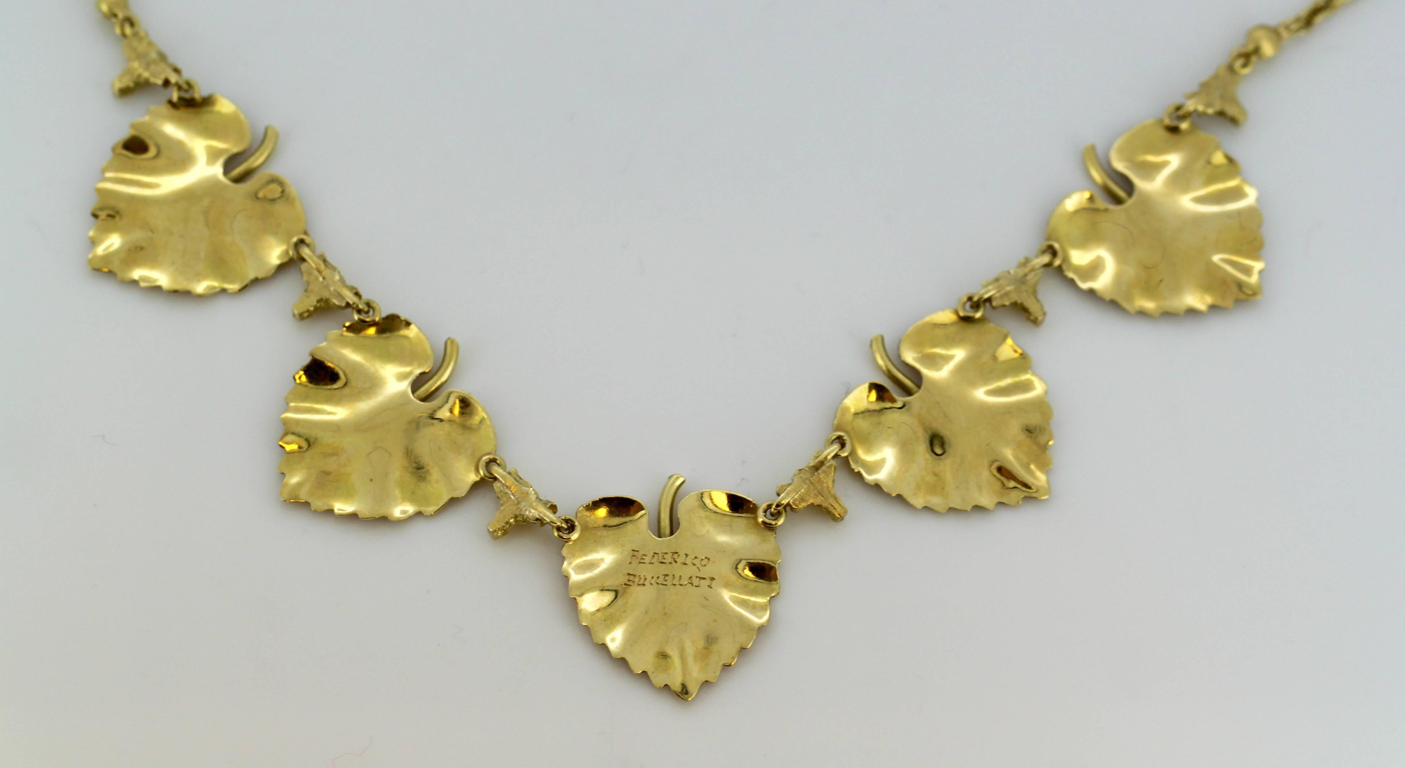 Federico Buccellati, Vintage Italian 18 Karat Gold Linea Leaf Ladies Necklace In Excellent Condition In Braintree, GB