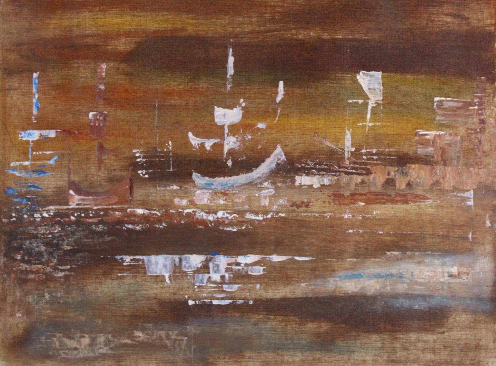 Boats in the harbor, peinture originale de Federico Castellon, surréaliste espagnol en vente 1