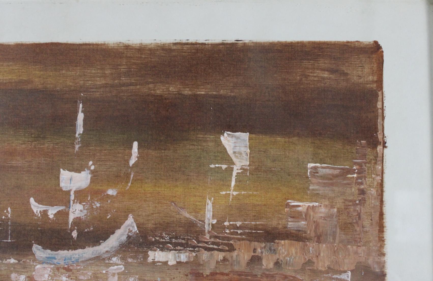 Boats in the harbor, peinture originale de Federico Castellon, surréaliste espagnol en vente 3