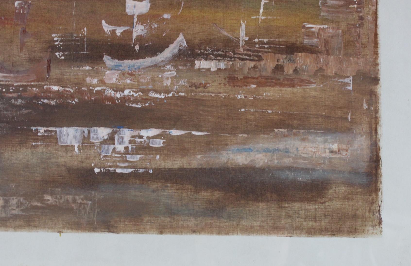 Boats in the harbor, peinture originale de Federico Castellon, surréaliste espagnol en vente 4