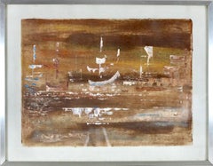 Barche nel porto, dipinto originale di Federico Castellon, surrealista spagnolo