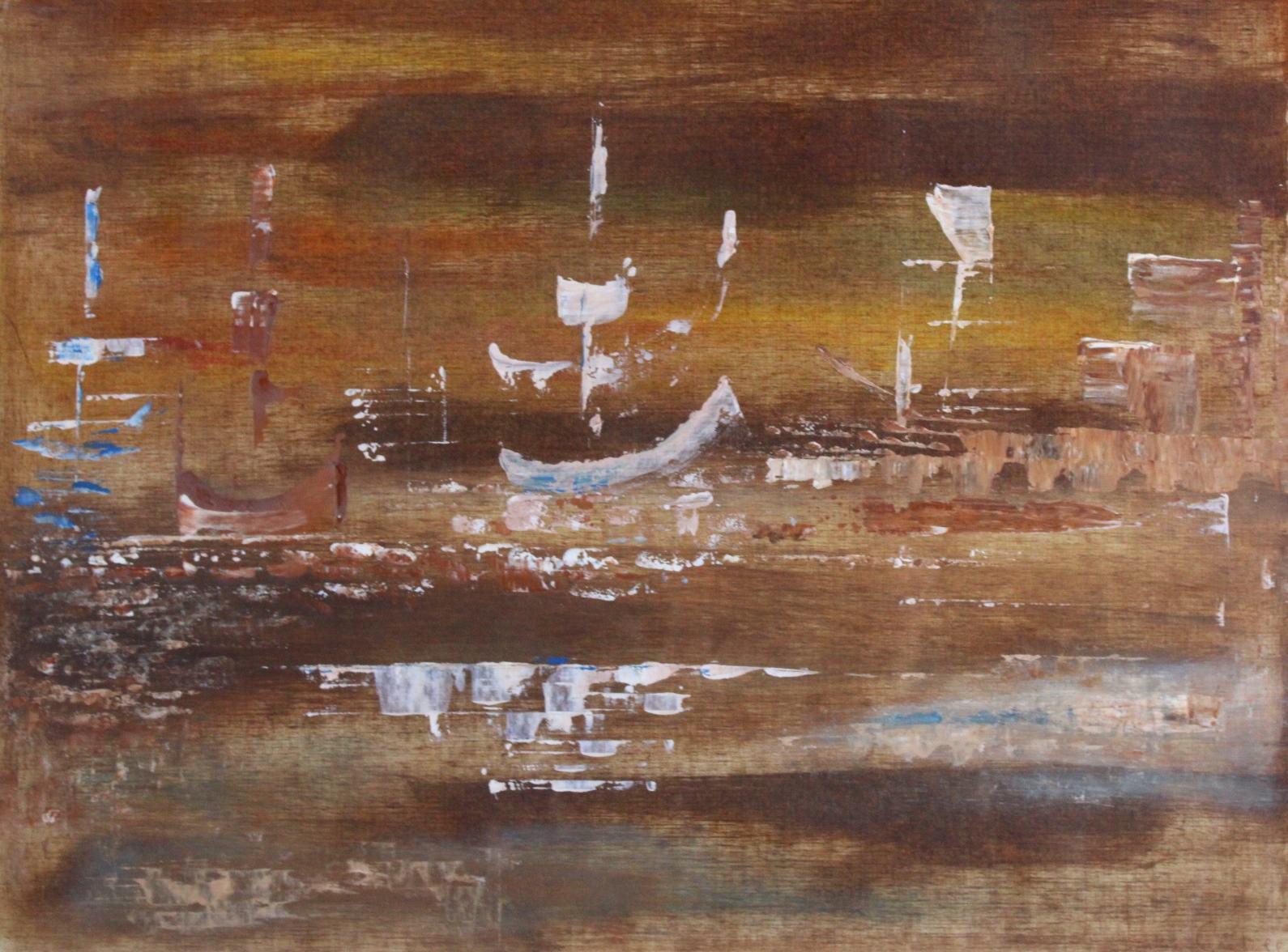 Barcos surrealistas, Federico Castellon - Surrealismo americano, Óleo sobre papel, 1950 en venta 1