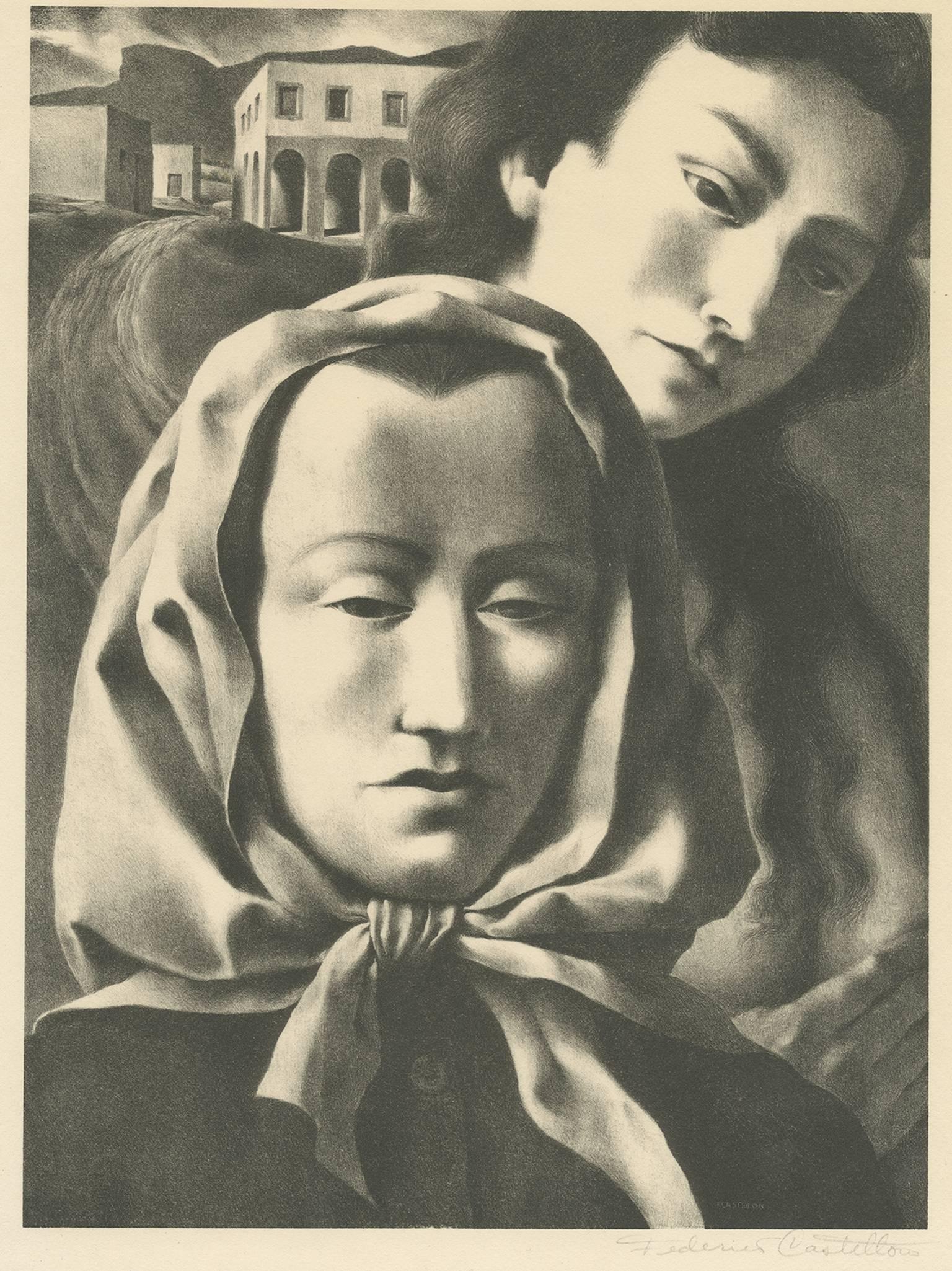 Federico Castellon - "Two Women," Original Lithograph Portrait signed by  Federico Castellon at 1stDibs