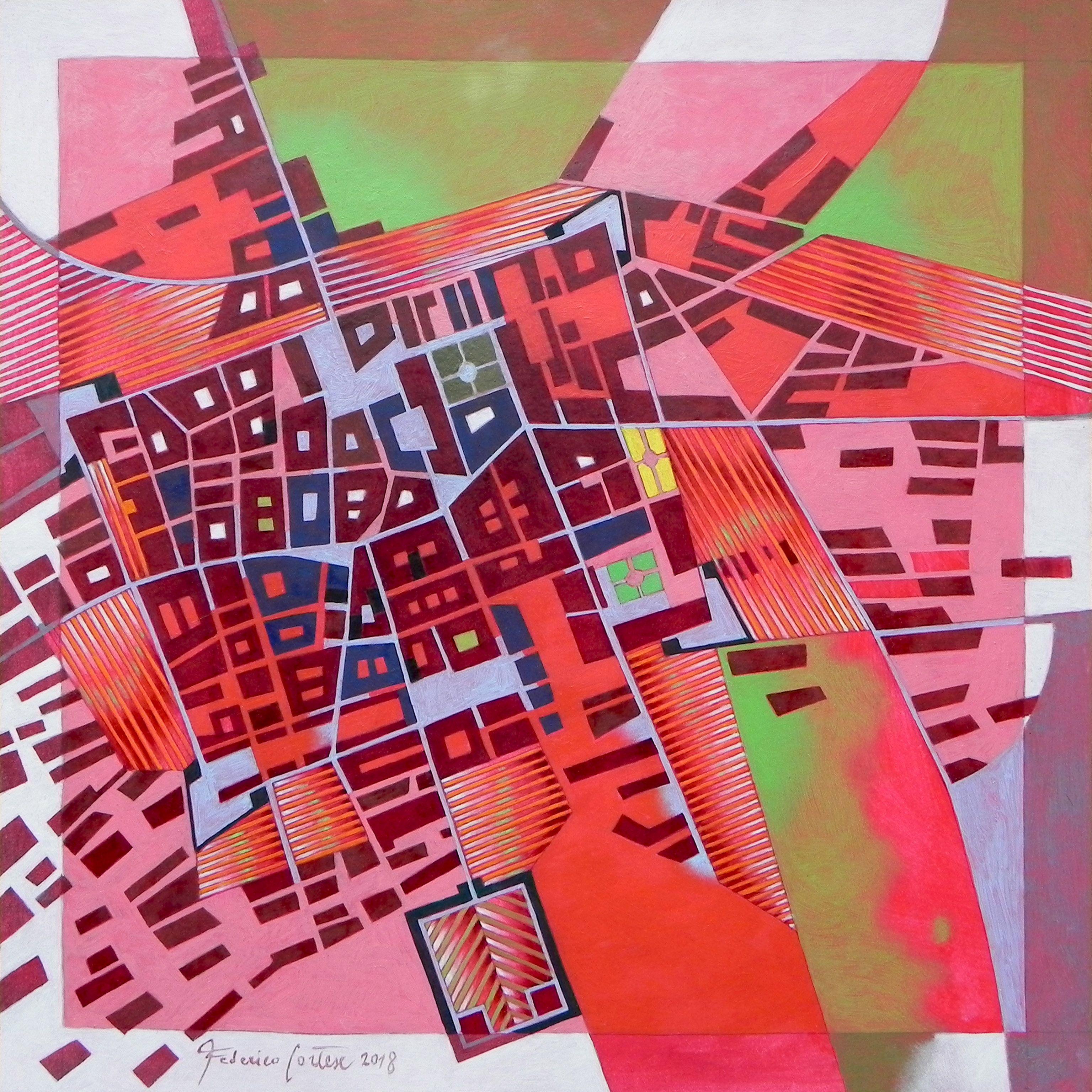 Federico Cortese Abstract Painting - A journey to Italy, Abbiategrasso, Painting, Oil on Paper