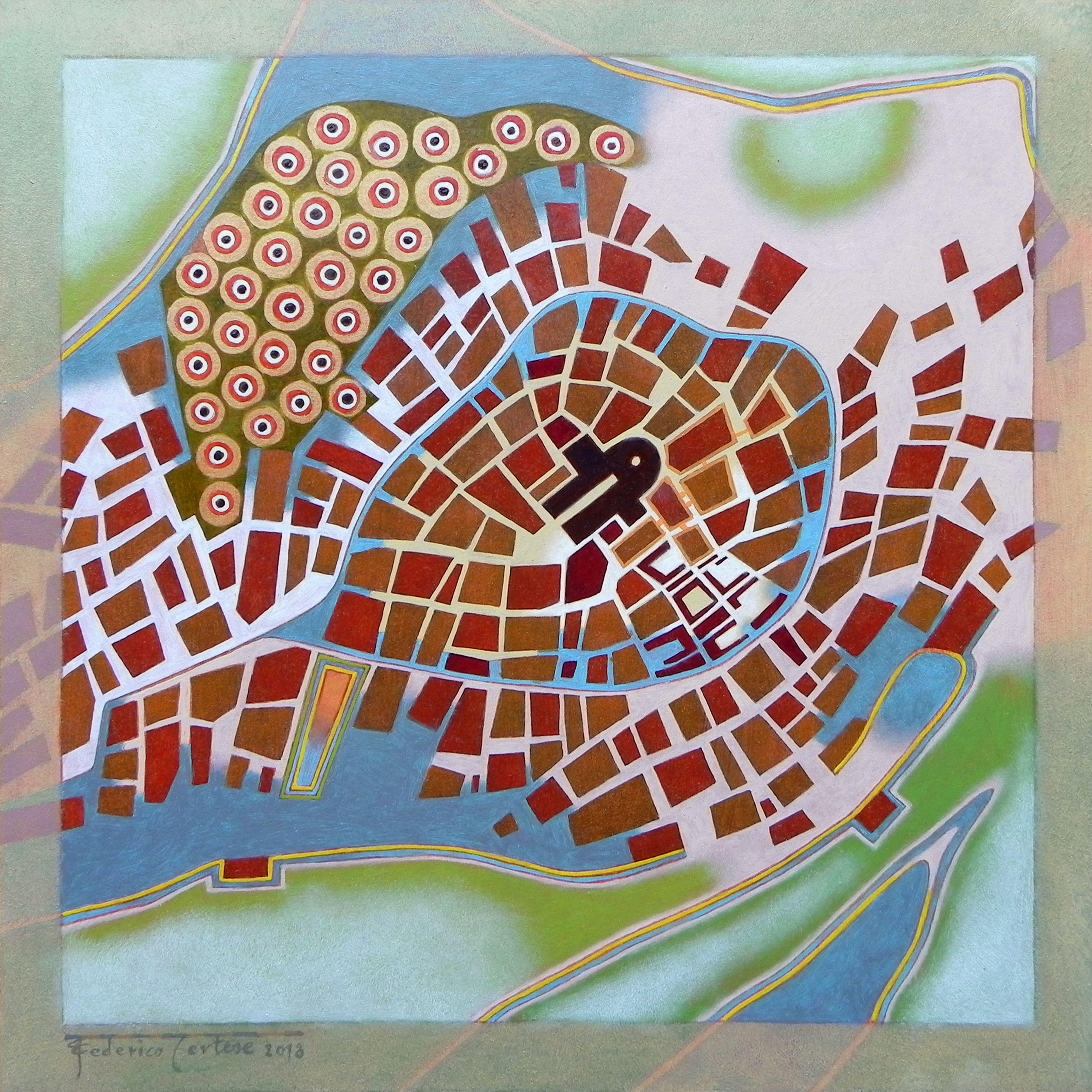 Federico Cortese Abstract Painting - A journey to Italy, Abriola, Painting, Oil on Paper