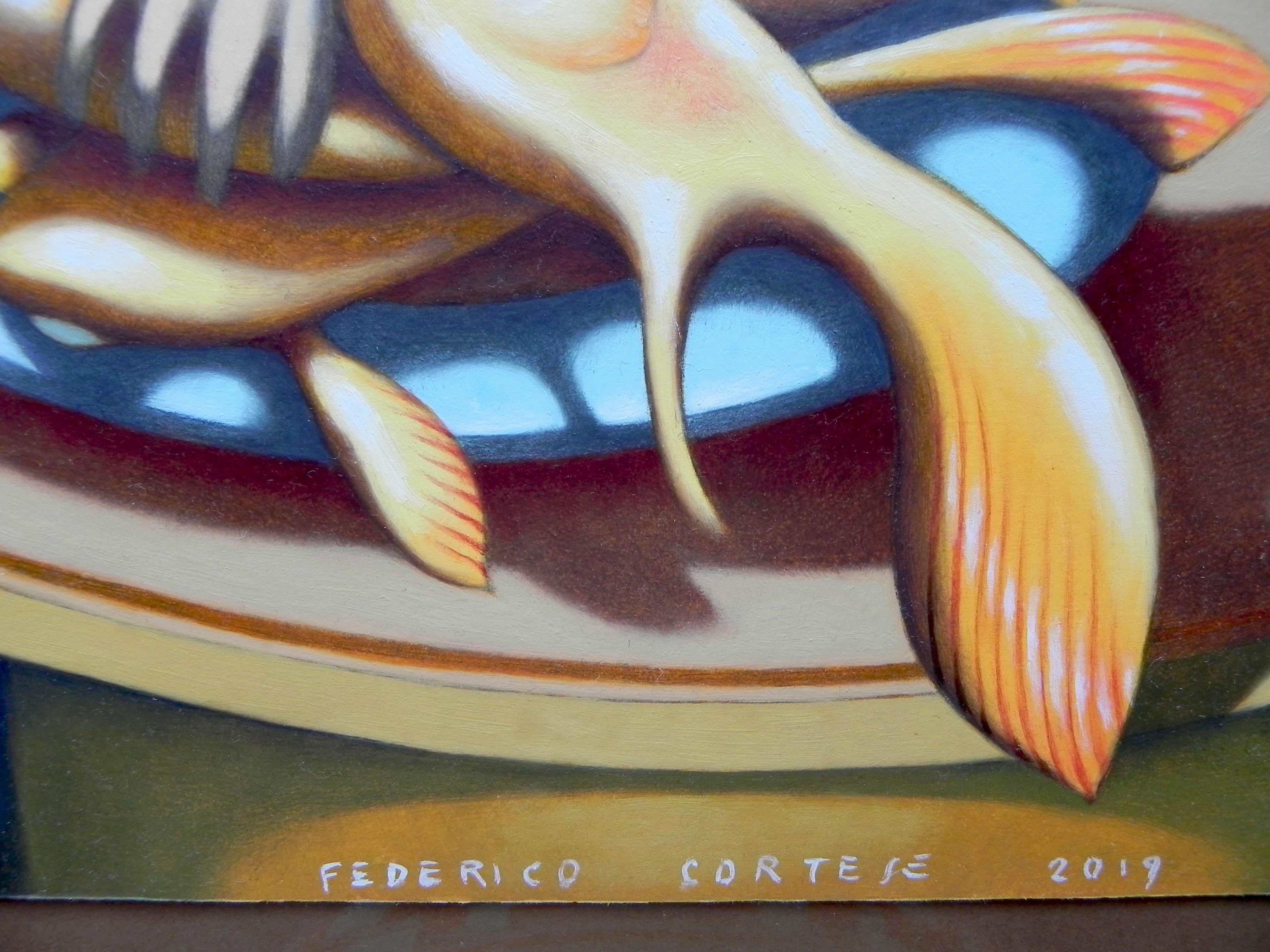A plate of fish, Painting, Oil on Paper For Sale 1