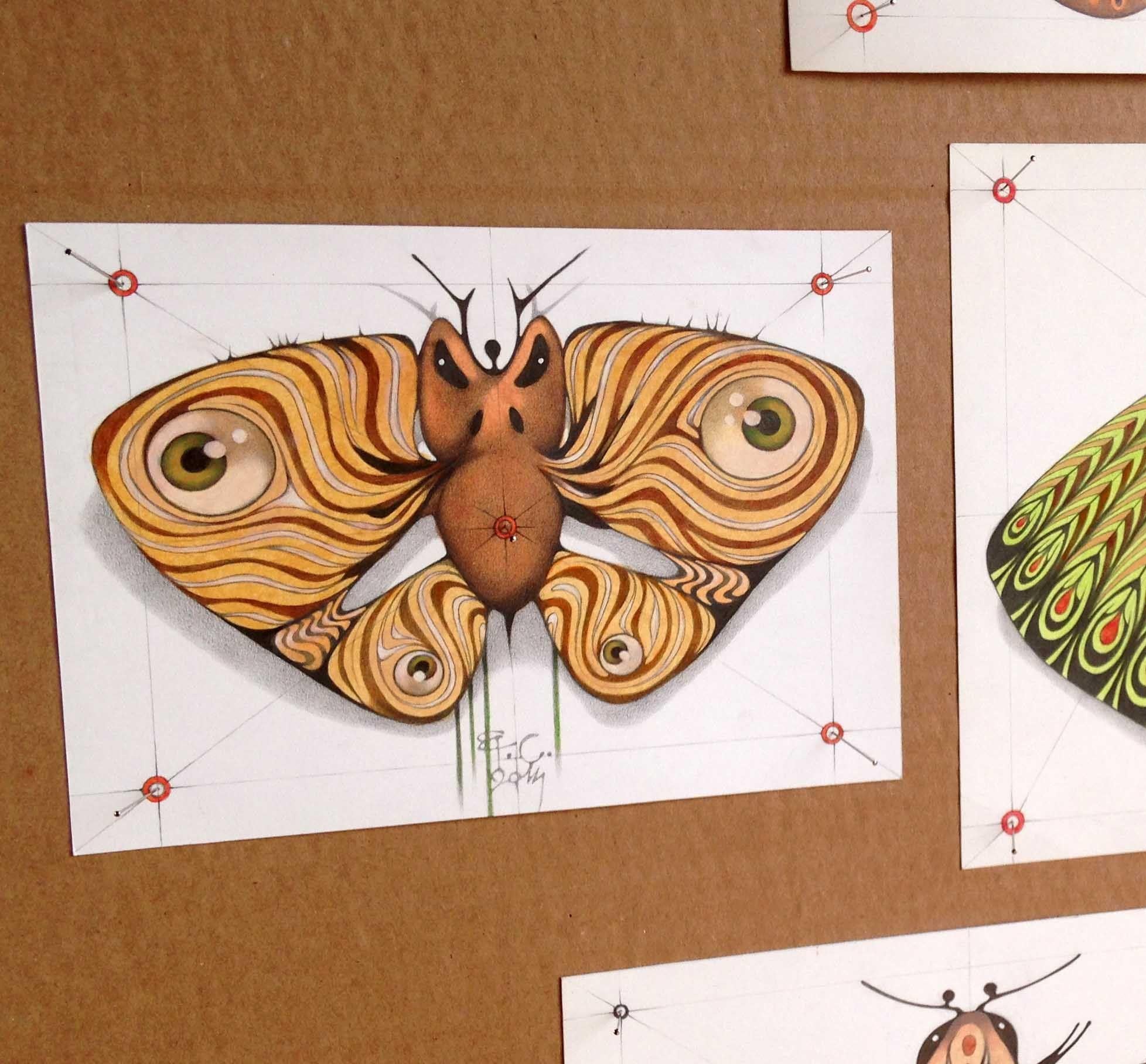 Angry Moth, Gemälde, Öl auf Papier (Art déco), Painting, von Federico Cortese