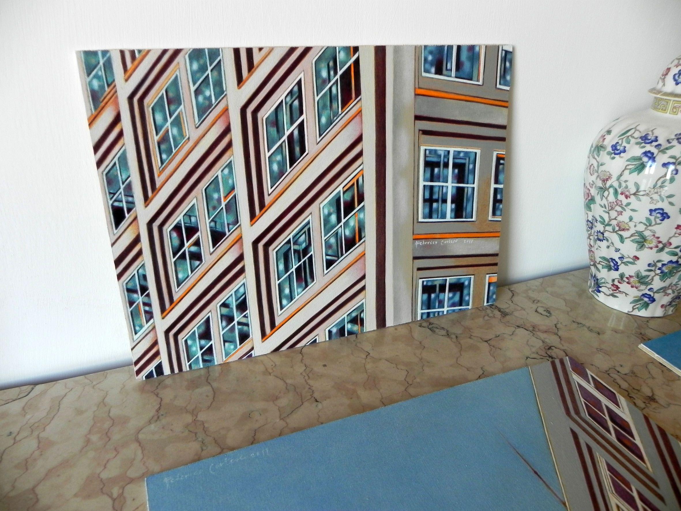 Berlin Alexanderplatz, Painting, Oil on Wood Panel For Sale 4