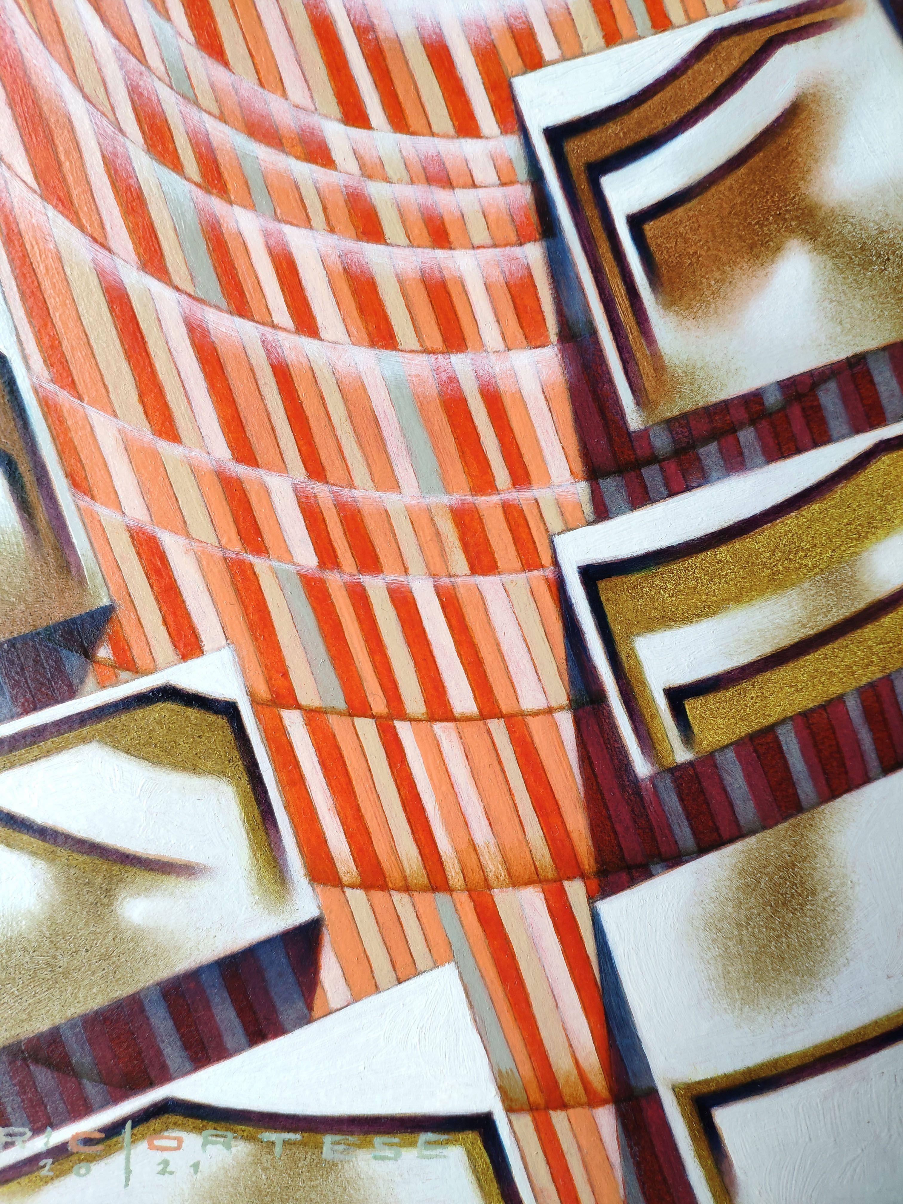 esplosione 3, Pittura, Olio su carta - Abstract Painting Beige di Federico Cortese