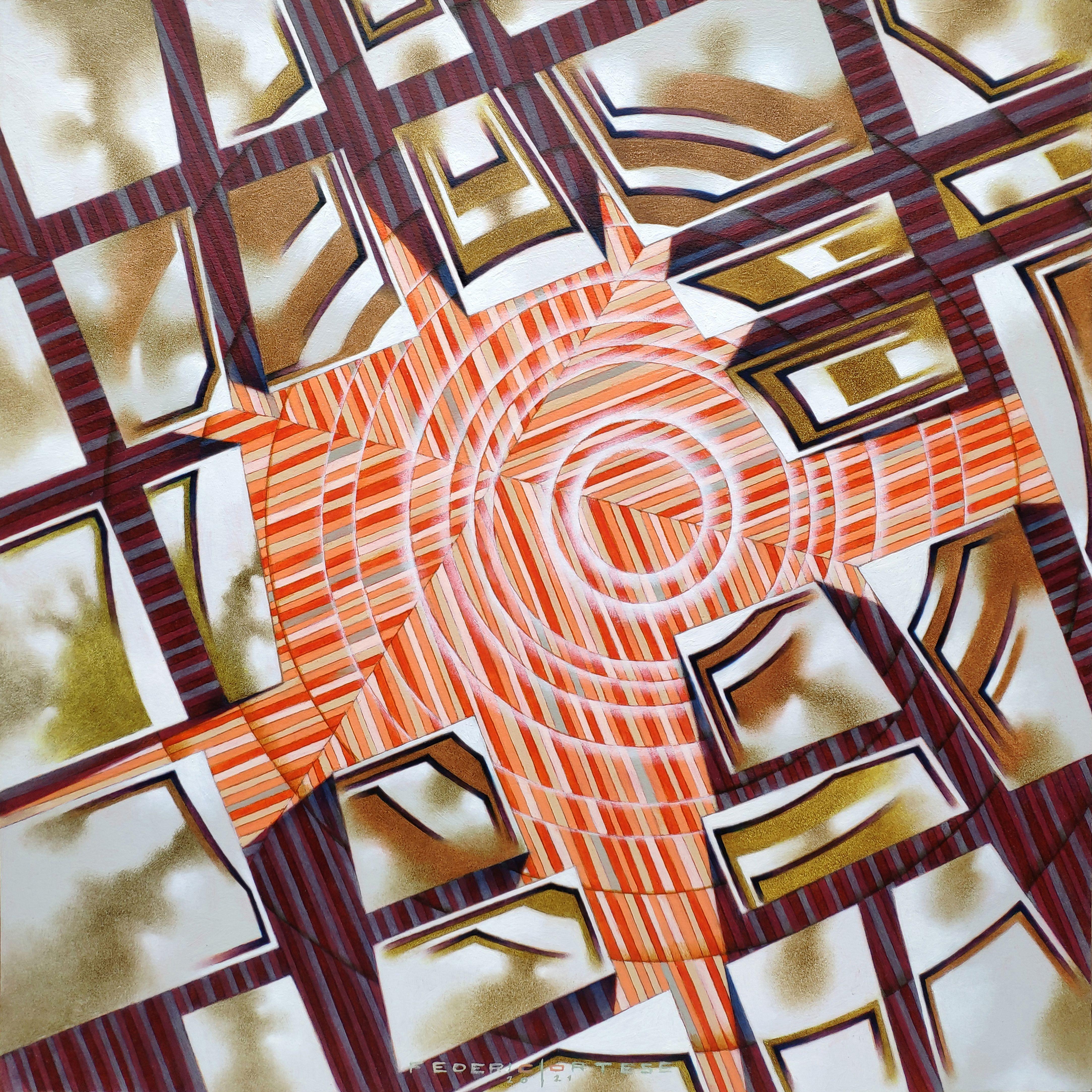 Abstract Painting di Federico Cortese - esplosione 3, Pittura, Olio su carta